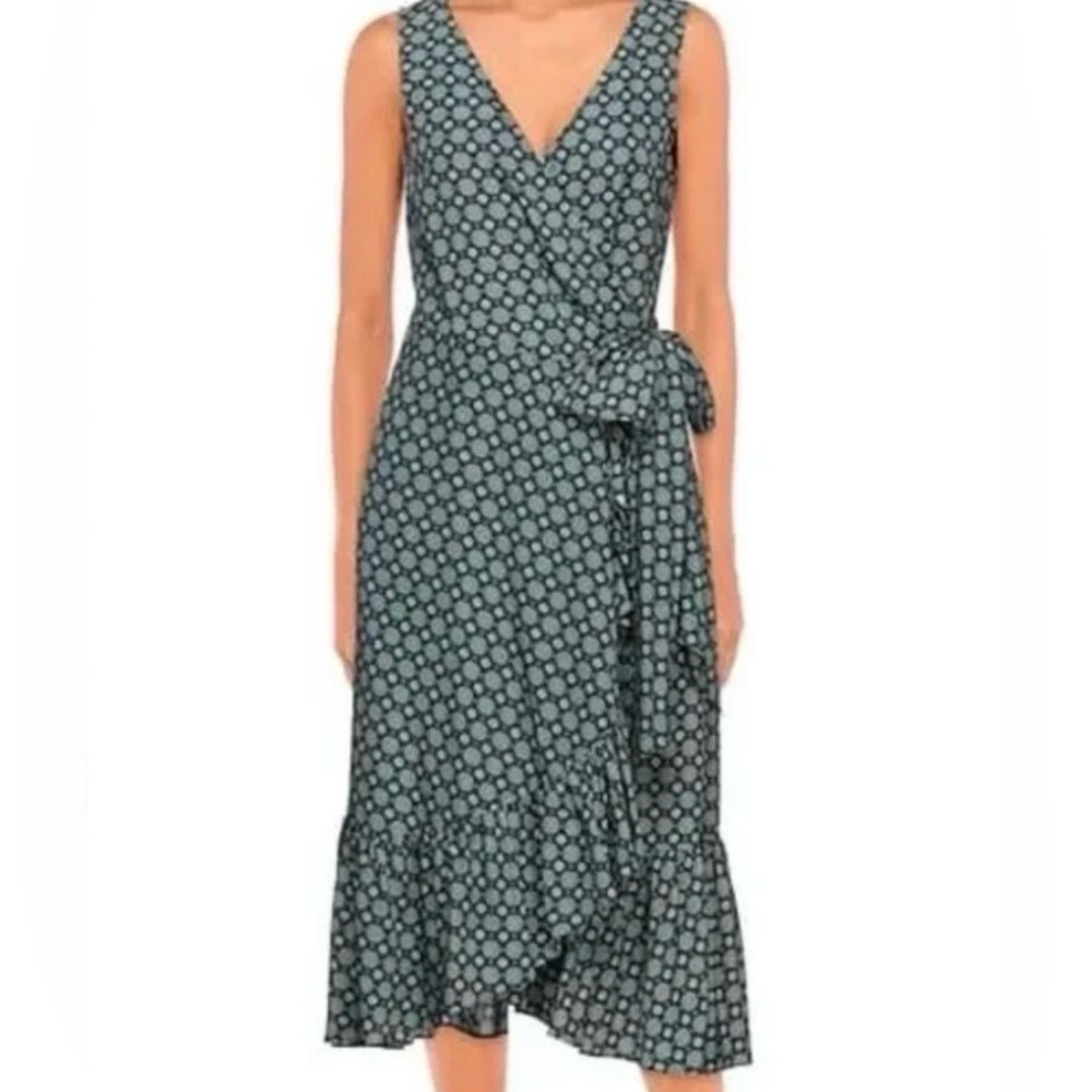 Tory Burch Ruffle‎ Wrap Dress Black Batik Medallion Size 2